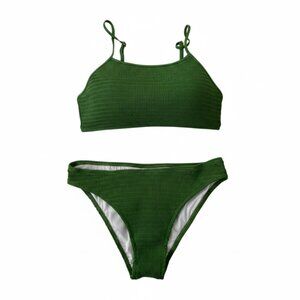 CUPSHE Green Smocking Bikini Set Women Solid - 2 pc Size: Large